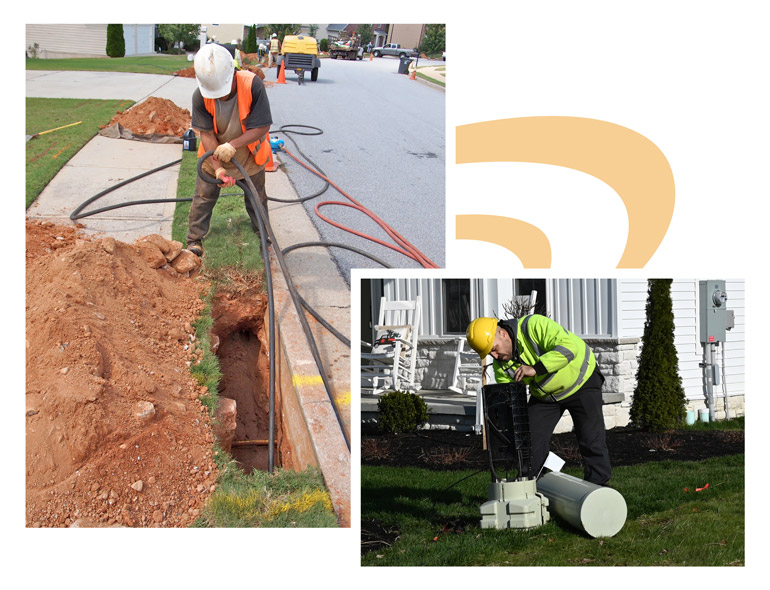 Unitek Crews Working in a Residential Area Burying Fiber Optic Lines Unitek Crews Working in a Residential Area Burying Fiber Optic Lines