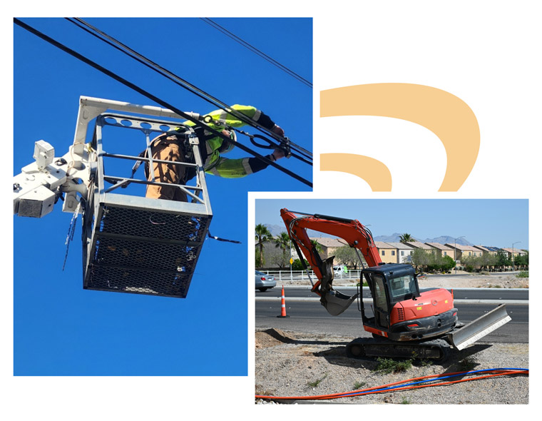 UniTek Crew Member Working on Overhead Fiber Lines