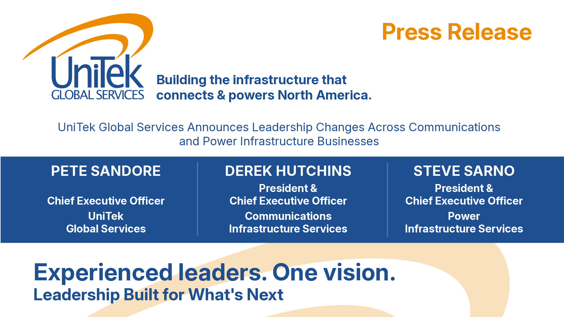UniTek Global Services Announces Leadership Changes Across Communications and Power Infrastructure Businesses