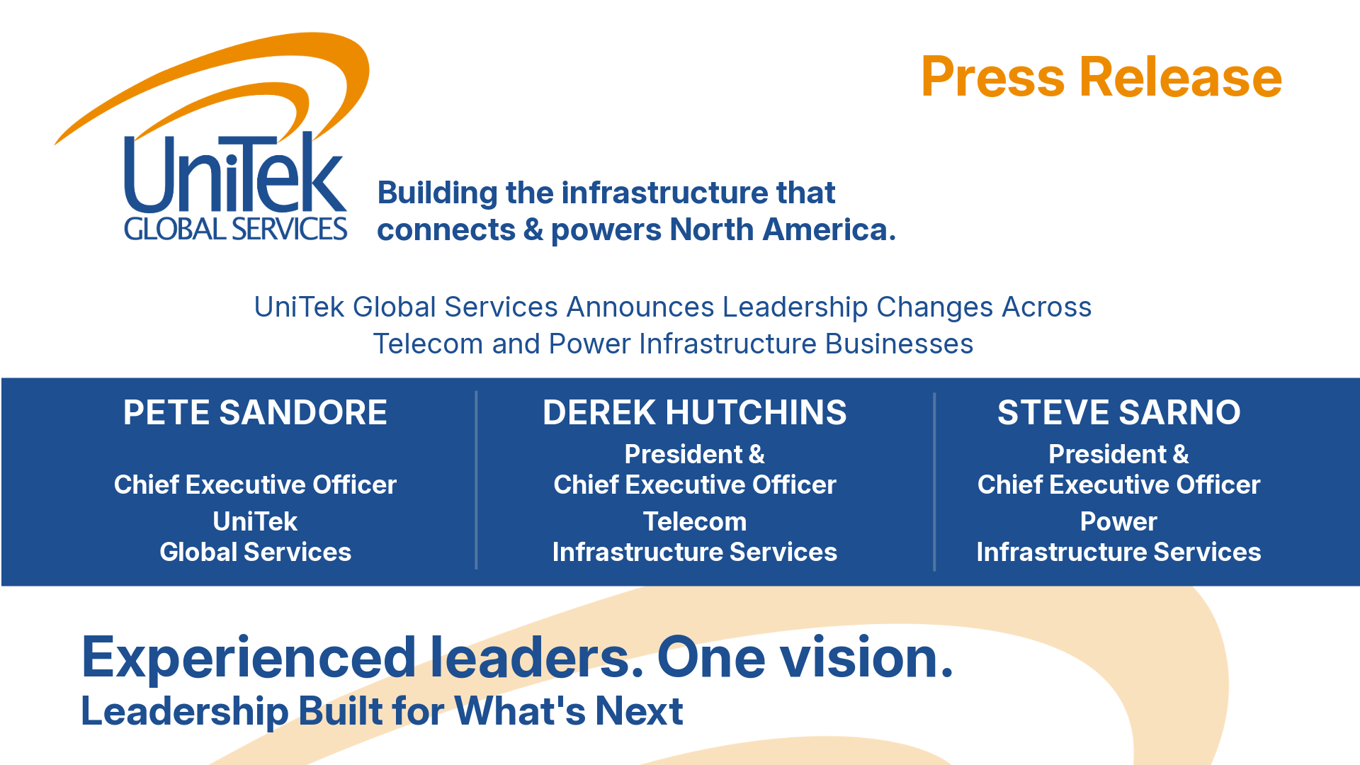 UniTek Global Services Announces Leadership Changes Across Communications and Power Infrastructure Businesses